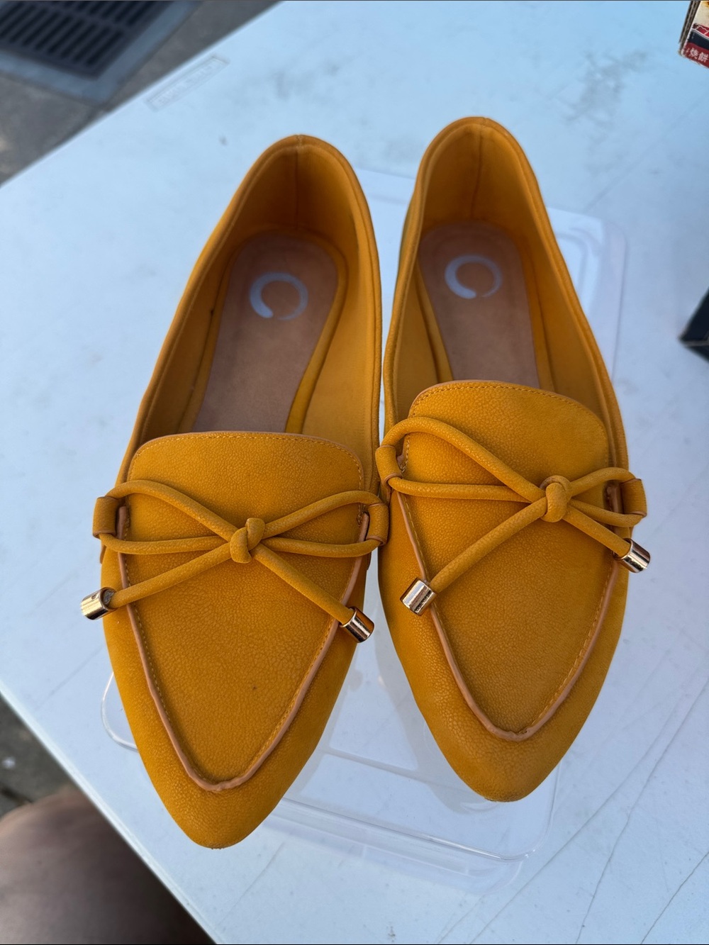 Pointed Bow Loafers in Mustard